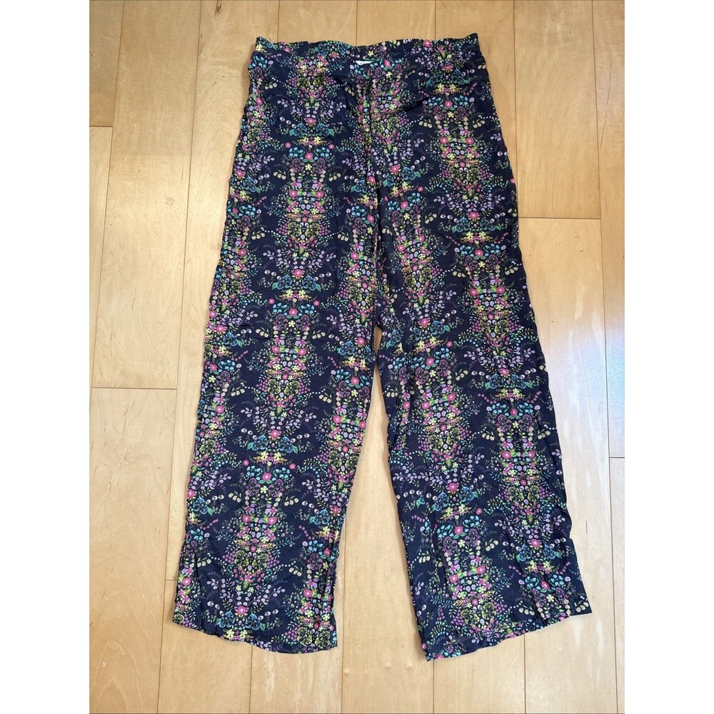 WIDE LEG VISCOSE PANTS Miss Cocoa Australia Black Print Elastic Waist Size 8